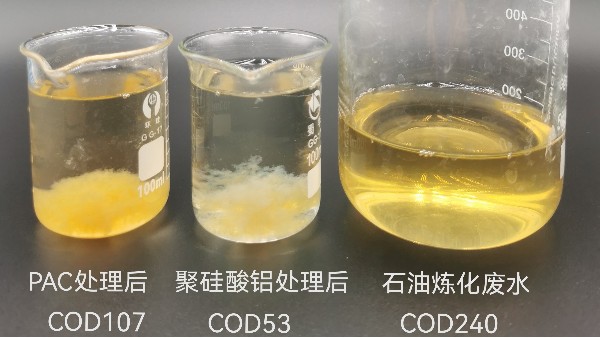 聚硅酸鋁與聚鋁處理石油煉化廢水，色度對比實驗